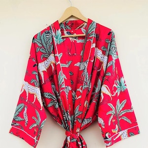 Cotton Kimono Robe Dressing Gown, wedding robe Block Print Bridesmaid Robe, Summer Nightwear bathrobe beachwear women men gifts tiger