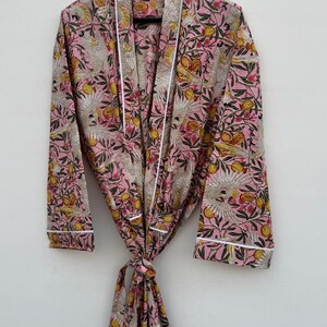 Handmade Women Kimono Boho Bathrobe Dress, Beachwear Comfy Tiger Print Robes pattern 05