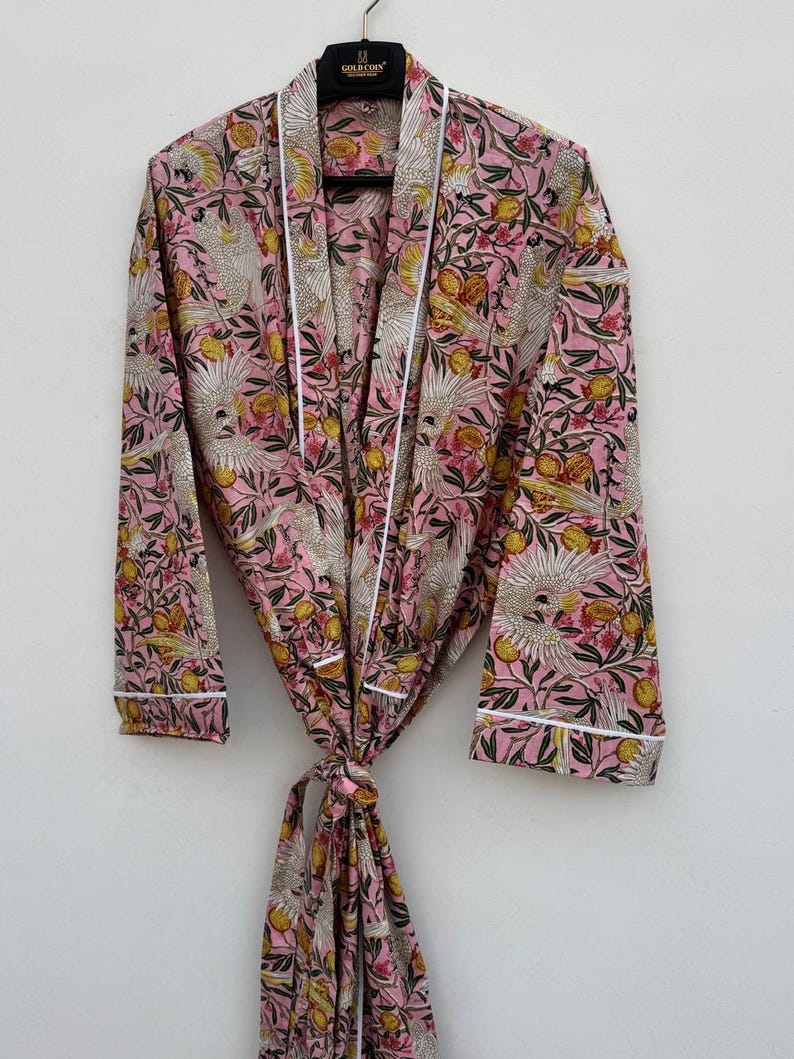 Handmade Women Kimono Boho Bathrobe Dress, Beachwear Comfy Tiger Print Robes pattern 05
