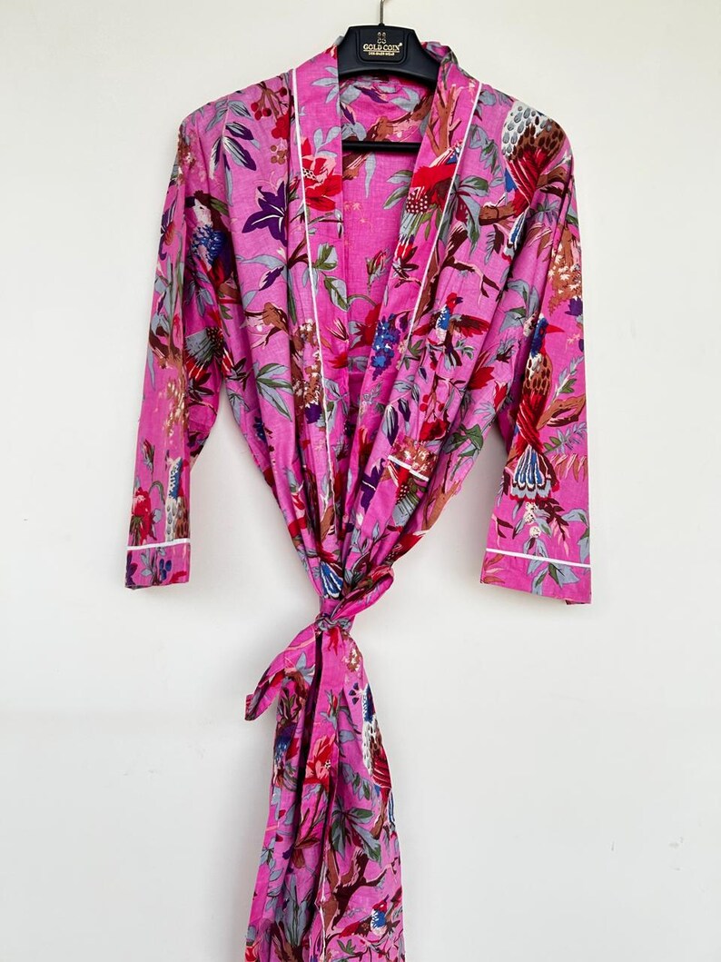 Handmade Women Kimono Boho Bathrobe Dress, Beachwear Comfy Tiger Print Robes pattern 11