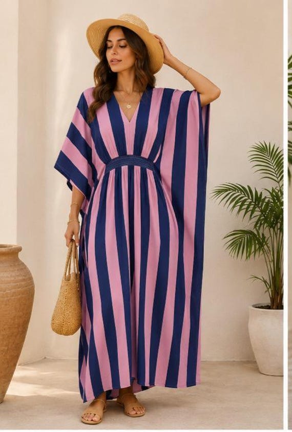 pink and navy striped dress Erica Pink Striped Short Dress | Women's Clothing