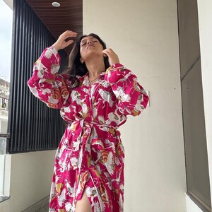 Handmade Women Kimono Boho Bathrobe Dress, Beachwear Comfy Tiger Print Robes pattern 03