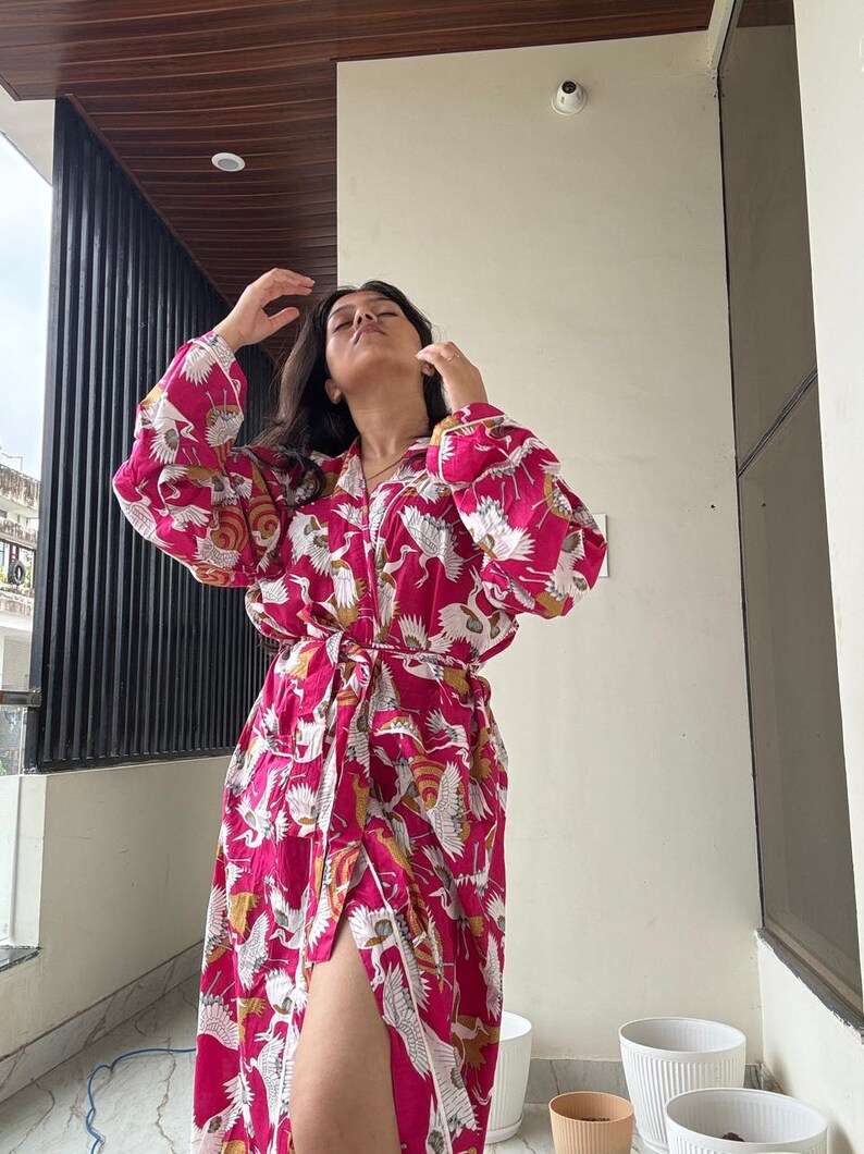 Handmade Women Kimono Boho Bathrobe Dress, Beachwear Comfy Tiger Print Robes pattern 03