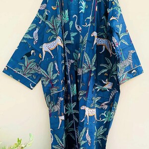 Handmade Women Kimono Boho Bathrobe Dress, Beachwear Comfy Tiger Print Robes pattern 08