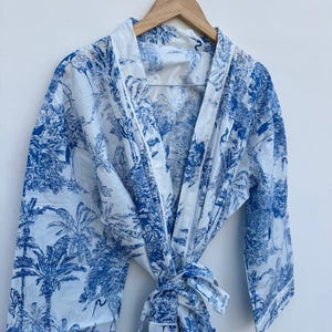 Indian White & Blue Bathrobes, Bridemaids Gift Kimono, Handmade Beach Wear Dress