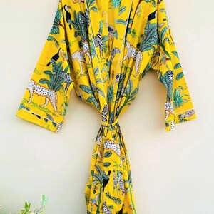 Handmade Women Kimono Boho Bathrobe Dress, Beachwear Comfy Tiger Print Robes pattern 10