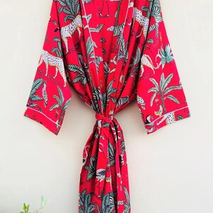 Handmade Women Kimono Boho Bathrobe Dress, Beachwear Comfy Tiger Print Robes pattern 09
