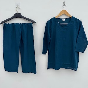 Indian Handmade 100% Cotton Pajama Set Night Wear, Soft Cotton Night Suit-Pure Cotton Pj's, solid Pajamas, Pyjama Set
