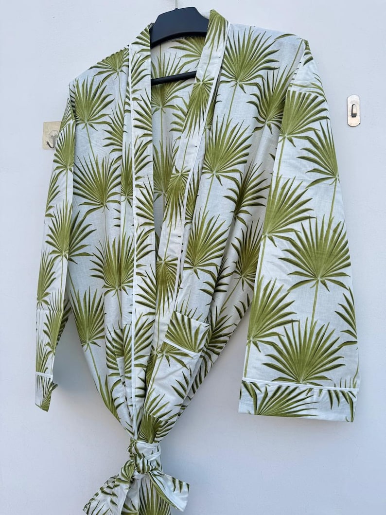 Handmade Women Kimono Boho Bathrobe Dress, Beachwear Comfy Tiger Print Robes pattern 07