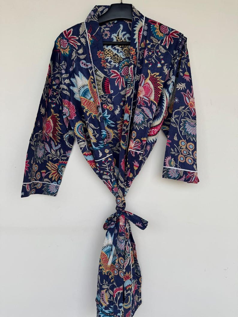 Handmade Women Kimono Boho Bathrobe Dress, Beachwear Comfy Tiger Print Robes pattern 13