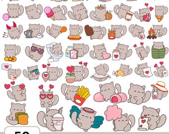 かわいい猫のクリップアートバンドル| かわいいステッカー| 子猫のクリップアート| シルエット| デジタルアート、Ai