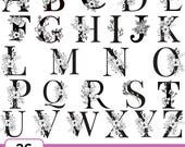 Floral Alphabet SVG, Botanical Monogram Letters A-Z (Instant Download)