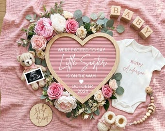 Little Sister Pregnancy Announcement Template Baby Girl Gender Reveal, Editable (Digital Download)