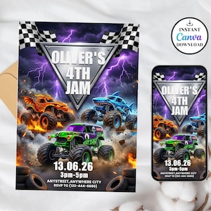 printable invitation,canva invitation,birthday party invit,monster jam birthday,kids birthday invite,monster truck theme,monster truck party,truck birthday party,monster truck invite,monster jam invite,birthday invitation,digital invitation,editable invitation