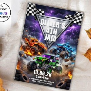 printable invitation,canva invitation,birthday party invit,monster jam birthday,kids birthday invite,monster truck theme,monster truck party,truck birthday party,monster truck invite,monster jam invite,birthday invitation,digital invitation,editable invitation