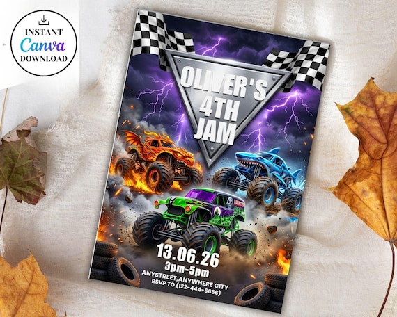 Editable Monster Truck Birthday Invitation  Printable Party Invite (Instant Download