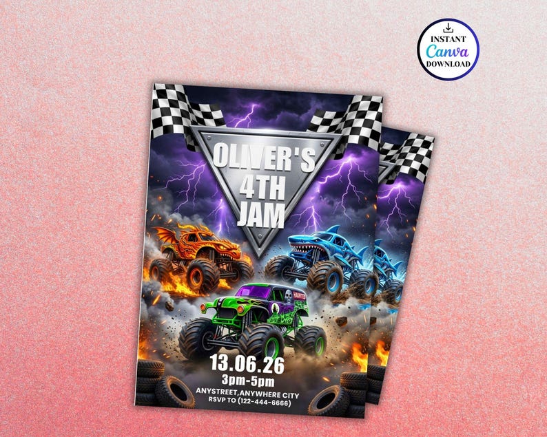 printable invitation,canva invitation,birthday party invit,monster jam birthday,kids birthday invite,monster truck theme,monster truck party,truck birthday party,monster truck invite,monster jam invite,birthday invitation,digital invitation,editable invitation