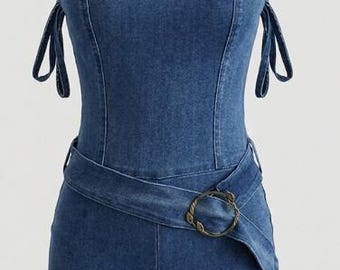 "Blue Denim" playsuit with bustier cutout