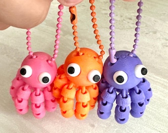 3D Printed Flexi Octopus Fidget Keychain, Calming Sensory Toy