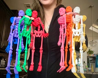3D Printed Large 13” Articulating Skeleton, Flexible Fidget Toy