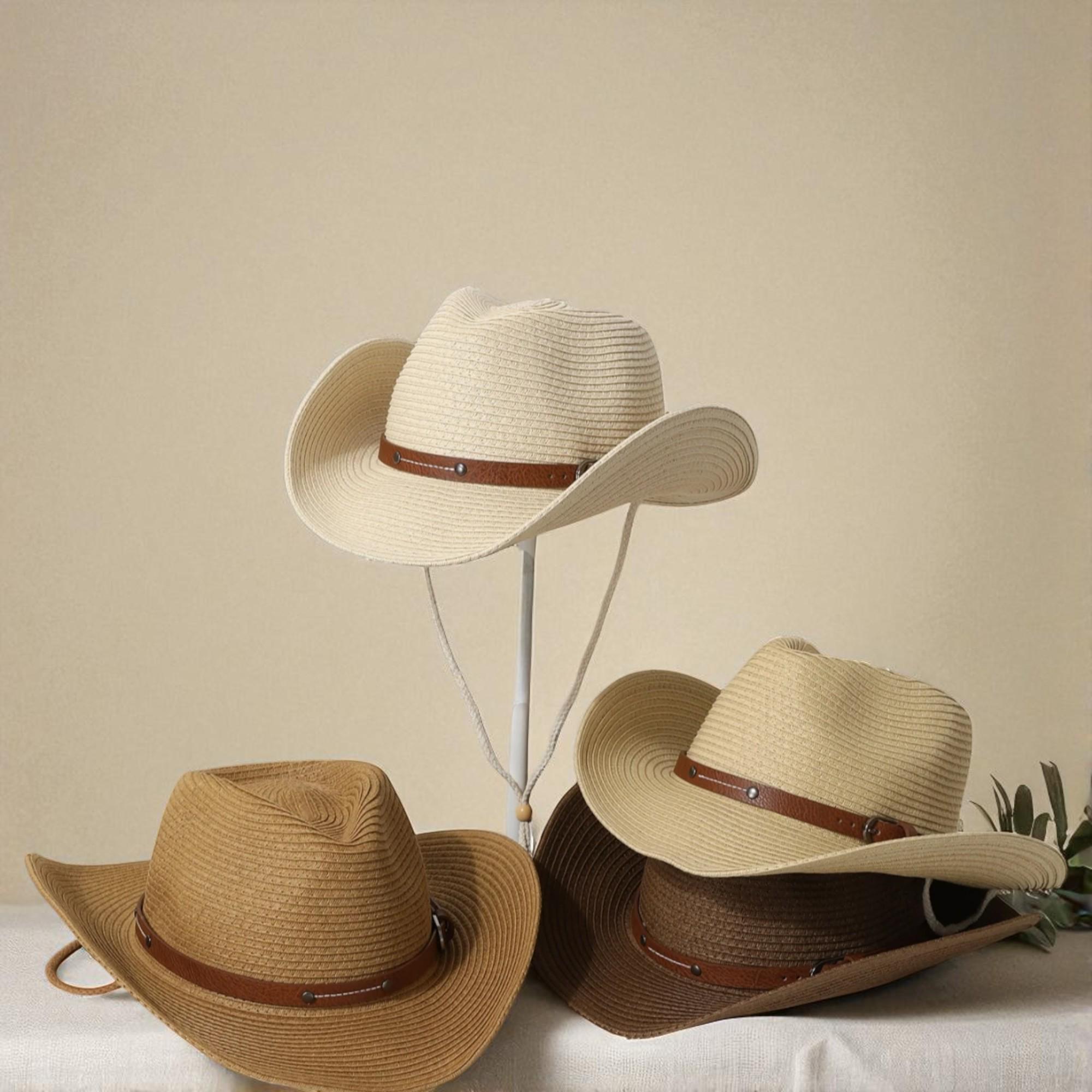 Foldable Straw Cowboy Hat Wide Brim Western Sun Hat Travel Beach Paper Straw Fedora Hat Unisex Straw Cowboy Hat - Wide Brim  main image 2