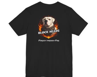 Koszulka Block Heads Bulldog | Koszulka Fire Dog | Odzież dla miłośników psów | Koszulka z grafiką unisex