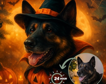 Pet Halloween Cartoon Portrait from Photo | Custom Spooky Digital Artwork | Funny Dog & Cat Costume Illustration