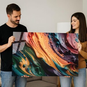 Colorful Abstract Glass Wall Art: Shatter-Resistant Home Decor