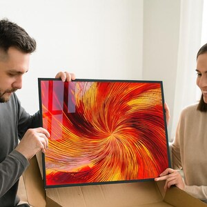 Abstract Fire Energy Glass Wall Art: Modern Swirl Tempered Print