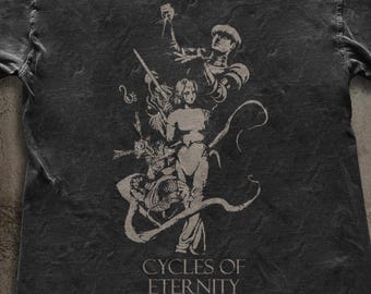 Camiseta Cycles of Eternity, camiseta gráfica D'arce Knight, top de terror de supervivencia estilo miedo y juego de rol Hunger, ropa indie de exploración de mazmorras oscura