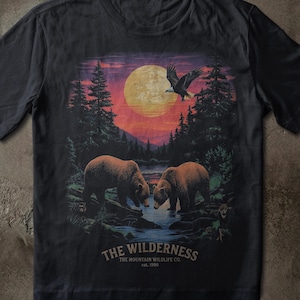 Camiseta vintage de los 90 con estampado de oso salvaje / Camiseta retro con gráfico de naturaleza