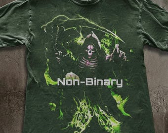 Non-Binary Grim Reaper Shirt, Ironic Pride Streetwear, Neon Green Death Graphic Tee, Hard Image Alt Pride Apparel,