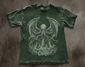 Cthulhu Death Metal Tee, Lovecraftian Horror, Occult 90s Eldritch Streetwear
