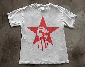 Radical Solidarity Red Star Raised Fist Tee, Anti-War Protest, Socialist Resistance