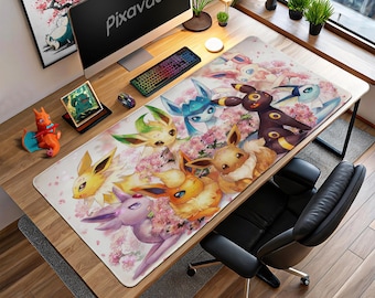 Eevee and All Eeveelutions Sakura Mouse Pad - Kawaii Pokémon Desk Mat, Cherry Blossom Gaming Mat, Anime Gift, Decor
