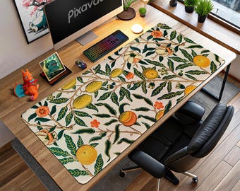 William Morris Fruit Mouse Pad - Vintage Arts & Crafts Orange Pattern Desk Mat, Botanical Decor, Cottagecore Gift for Her