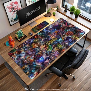 リーグチャンピオンズコラージュマウスパッド - エピックLoLゲーミングデスクマット、ゲーマー向けリーグ・オブ・レジェンドアートギフト