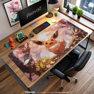 Eevee Cherry Blossom musmatta - Vårskog Pokémon konstdesign, söt anime spelmatta, gåva för naturälskare