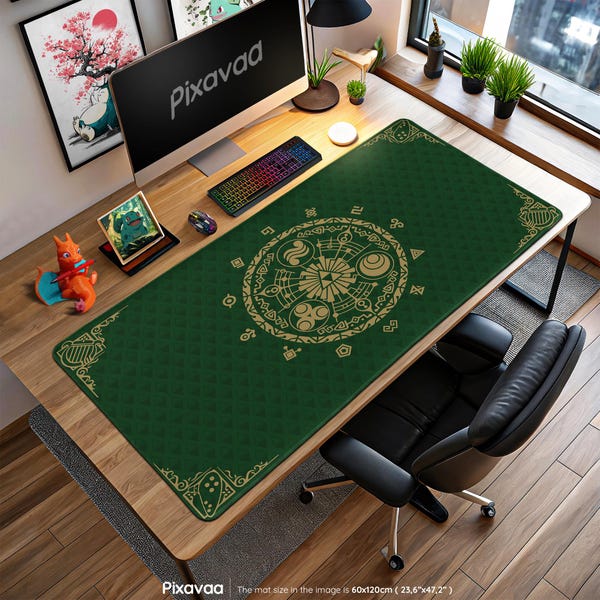 Hyrule Symbol Mouse Pad - Zelda Magic Circle Design in Forest Green, Triforce Gaming Desk Mat, Nintendo Gift Idea