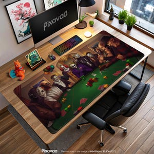 Horror Icons Poker Mouse Pad - Classic Movie Villains at the Table, Creepy Gaming Desk Mat, Halloween Gift Idea