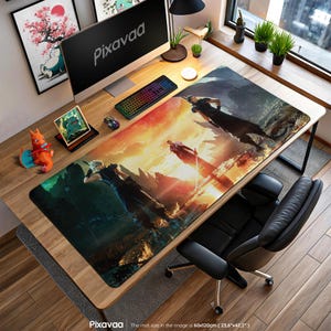 Cloud, Zack & Sephiroth Mouse Pad – Final Fantasy Scene with Sunset Sky, Gaming Desk Mat, JRPG Gift, Fantasy Decor