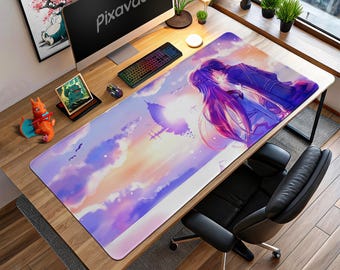 Podkładka pod mysz SAO Sunset – scena z pływającym zamkiem Kirito i Asuny, podkładka na biurko do gier anime, pomysł na prezent ze Sword Art Online