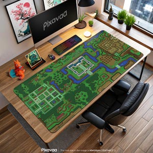 Tapis de souris carte du monde Legend of Zelda - tapis de jeu rétro Overworld, décoration de bureau Hyrule, cadeau de fan de lien, configuration de joueur
