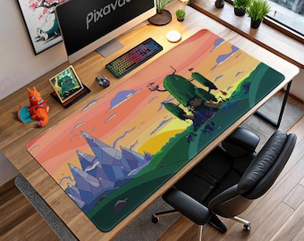 Tapis de souris Adventure Time Treehouse - Tapis de bureau de jeu Sunset Ooo, idée cadeau décoration Finn et Jake