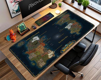 World of Warcraft Azeroth Desk Mat – Detailed WoW Map Mouse Pad, Kalimdor & Eastern Kingdoms, MMO Gamer Setup Gift