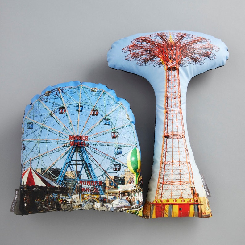 Parachute Jump Printed Pillow Coney Island Parachute Pillow Etsy