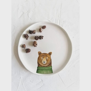 Handgemachte Keramik Bären Teller: Minimalistische Frühstück Dekor, einzigartige Wandkunst