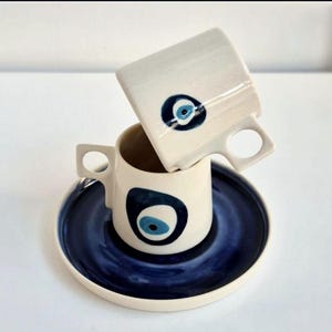 Evil Eye Kaffeetasse: Handgemachte Steingut Tasse, Türkisch Nazar Design