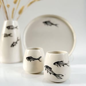 Handmade Black Fish Mug: Unique Ceramic Coffee Cup