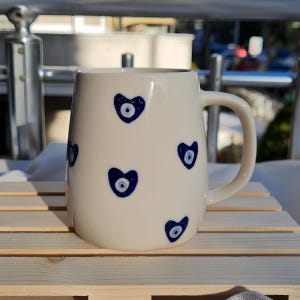 Handmade Evil Eye Stoneware Mug: Protective Ceramic Cup